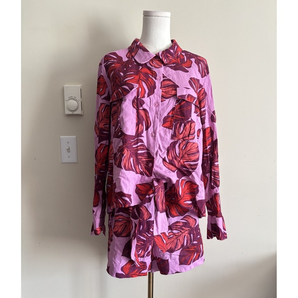 Sofia Vergara Outfit Set Womens XL XXL Shirt Shorts Linen Tropical Beach Purple